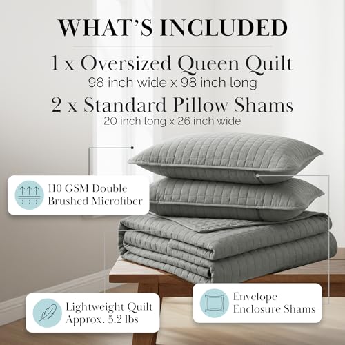 Southshore Fine Living, Inc. Summer Bedspreads Queen Size Quilts with Shams, Full Bedding Set, Quilt Coverlet Queen Size, Full Bedspread with 2 Pillow Shams, Summer Bedding Sets, Steel Grey Quilt - color: 04 - Grey, size: Full / Queen