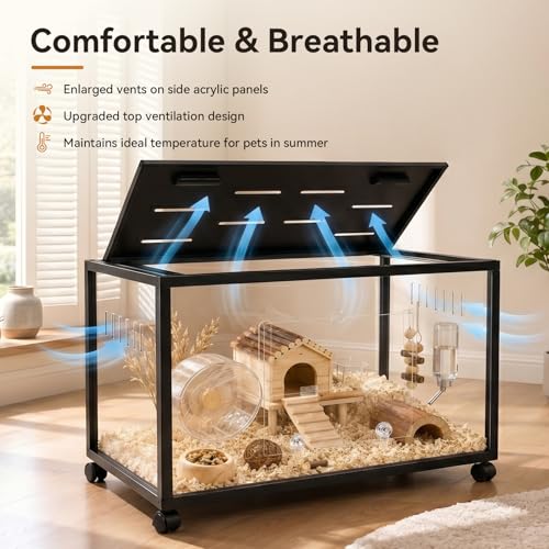 Acrylic Metal Hamster Cage, Large Small Animal Habitat Easy-Clean 360° Viewing, Stackable, Top Access for Dwarf Hamsters, Syrian Hamsters, Gerbils, Mice - size: 35.0"L x 16.0"W x 16.0"H