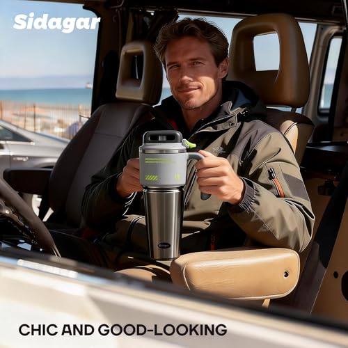 32 oz Insulated Tumbler with Push-button Lid and Handle, Grey | 316L Stainless Steel, Leakproof Lid, Double-Wall Vacuum Insulation, Keeps Drinks Hot or Cold for Work, Travel & Daily Use - color: Gray