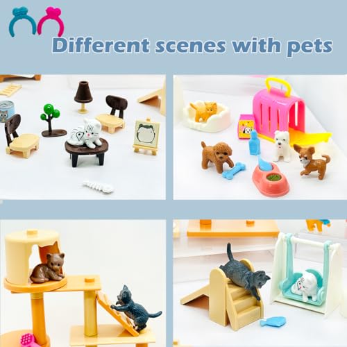 60PCS Realistic Cat & Dog Figures Playset - Educational Pet Pretend Play Toys for Kids Ages 3+, Role Play Kit with Animal Figures & Accessories for Boys & Girls Learning & Imagination Development