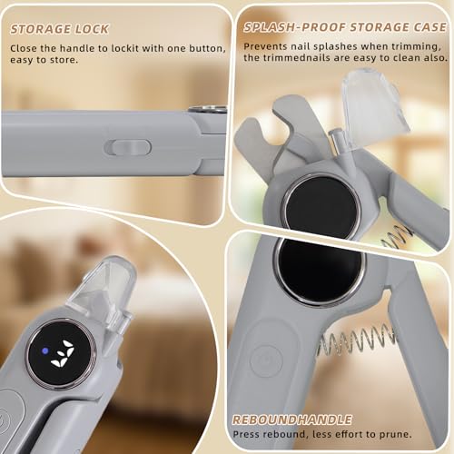 2-in-1 Quiet Electric Pet Nail Clipper & Grinder with Light for Dogs Cats | 3-Speed Grinding, Nail Catcher, Safety Guard, Low-Noise Motor, USB Rechargeable Design for Stress-Free Home Grooming - color: gray