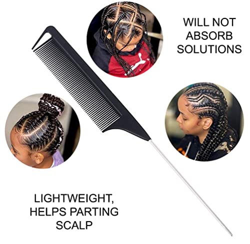 3 Pack Rat Tail Comb, 9.5 Inch Fine Tooth Pintail Comb with Stainless Steel Tail, Professional Hair Parting Comb for Styling, Sectioning, Teasing, Highlighting, Salon Barber Comb