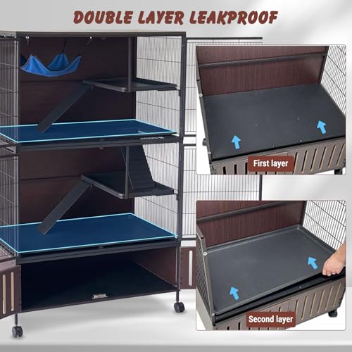 5-Tier Rolling Ferret Cage Large, 60" H Small Animal Mansion for Chinchilla/Squirrel, Multi-Level Habitat with Hammock, Lockable Doors & Ramps, Ideal for Pet Rodents, with Sturdy Back Panel
