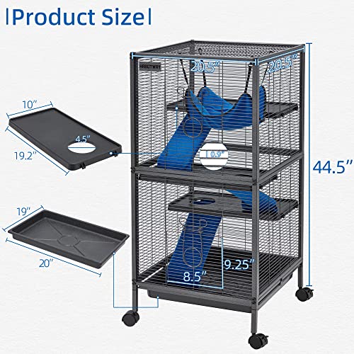HABUTWAY 45''H Metal Small Animal Cages, Rolling Chinchilla Cage with Removable Ramps, Lagre Cage for Chinchillas/Guinea Pigs/Rabbit, Ferret Cages with Hammock & 4 Tiers, Black - size: 20.5"L x 20.5"W x 44.7"H