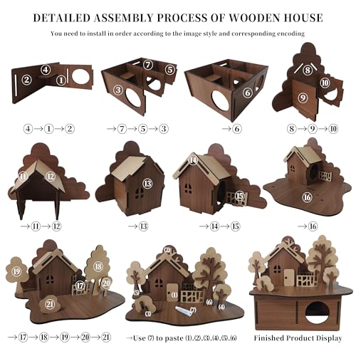 Wooden Hamster Cage, Multi-Level Natural Wood Hamster House with Ladder & Platform, Chewable & Roomy Habitat for Hamster, Mouse, Dwarf Hamster and Other Small Animals