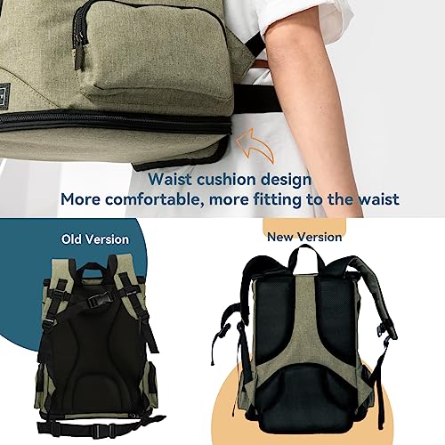 Petsfit Dog and Cat Backpack Carrier, Padded Waist Support, Up to 18 lb | 13.5 x 12.5 x 17.5 in; reinforced frame, 600D Oxford, 4 mesh panels, lockable zippers, safety tether and washable mat. - color: AGreen