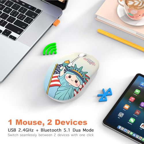 FMOUSE Cute 250th Anniversary Silent Wireless Mouse for Back to School 2026 | Statue of Liberty Patriotic Pattern for Teens & Students | AA Battery Powered | Compatible with Laptop Mac iPad Tablet PC - color: Liberty Statue