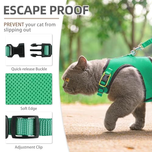PUPTECK Soft Mesh Cat Vest Harness and Leash Set Puppy Padded Pet Harnesses Escape Proof for Cats Small Dogs Rabbits Bunny - color: Deep Green, size: S(NECK 6", CHEST 8.5", 2-4 lbs)