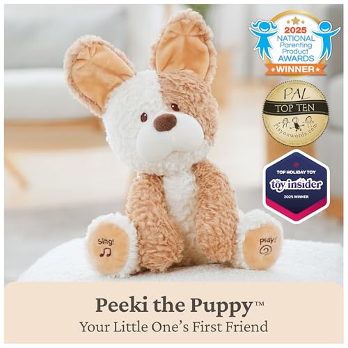GUND Baby Peeki Puppy 12-Inch Interactive Animated Musical Plush for Babies | Talking Puppy Dog with Movements, Musical Toy Teaches Cause and Effect, Sensory Toy Promotes Self-Soothing and Tactile Play - style: Peeki