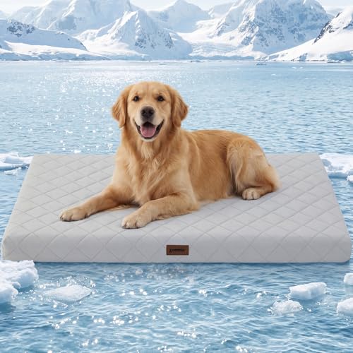 ZOMISIA Orthopedic Cooling Dog Bed, Q-Max>0.5 Cooling Mat XXL for Crate with Removable Washable Cover, Breathable Egg Foam Summer Pad for Furry Pets Outdoor, 47x29 Inch, Grey - size: 47x29"(XXL-Crate)