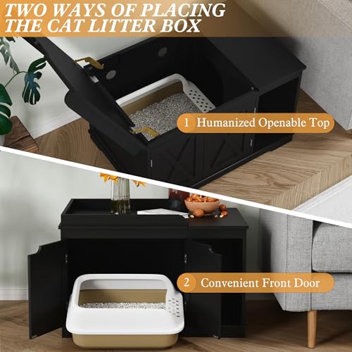 PUPETPO Cat Litter Box Enclosure Furniture, Hidden Litter Box Cabinet with Flip Top, 31.5" Indoor Cat House Washroom for Kitty, Medium and Large Cat, Black - color: Black