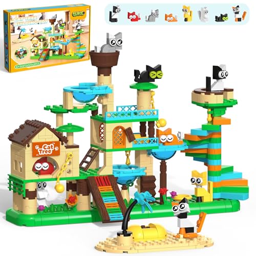 Cat Tree Building Set, Cat Climbing Tower Toy with Kitten Figures | Build a Cat Tree and 8 Cute Cat Figures with 543 Pieces, Fun Animal Building Toy for Room Decor, Birthday Gift for Kids 6+