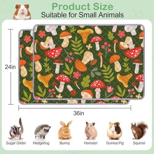 Unicorn Catcher 2 Pack Washable Guinea Pig Cage Liner, Waterproof Bedding | Reusable Absorbent Bedding For Rabbits, Hamsters, And Hedgehogs With A Leak-Proof Design To Keep Cages Dry And Clean - color: Mushrooms, size: 36X24in