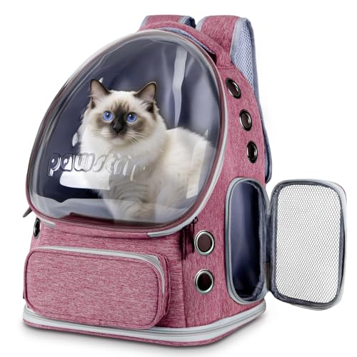 Cat Backpack Carrier Clear Bubble Window for Cats & Small Dogs up to 15 lb | Large Space Breathable Foldable Pet Carrier Airline Approved, Mesh Entry Safety Tether Washable Pad, Travel Hiking Outdoor - color: Pink