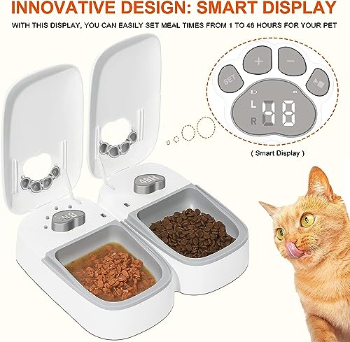 Automatic Pet Feeder for Cats and Dogs, 2 in 1 Upgraded-chip Timed Dry Pet Food Feeder with Display, 48 Hours Retain Freshness for Semi Wet Food, Healther Meal for All Home Pets.