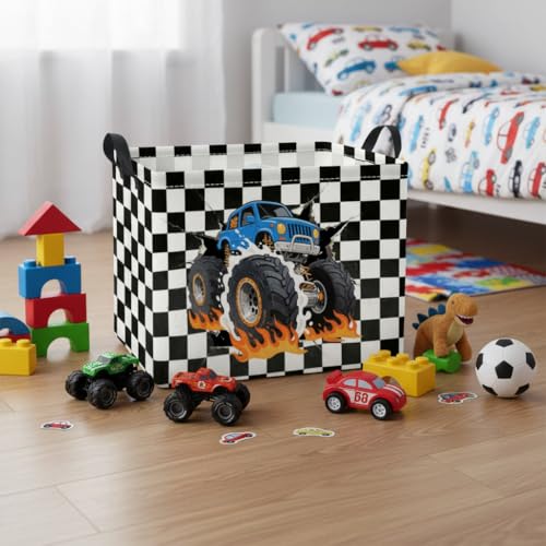 Rectangular Baby Kids Storage Basket for Home Kitchen Girls Cute Toy Storage Bin Organizer Shelf Book Room Decor(Checkered Truck) - color: Checkered Truck