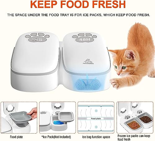 Automatic Pet Feeder for Cats and Dogs, 2 in 1 Upgraded-chip Timed Dry Pet Food Feeder with Display, 48 Hours Retain Freshness for Semi Wet Food, Healther Meal for All Home Pets.