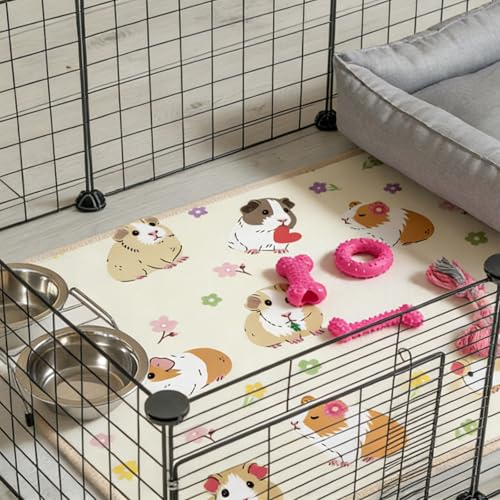 JarThenaAMCS 3Pcs Guinea Pig Cage Liners 47 x 24 Inch Washable Guinea Pig Pee Pads Cute Floral Reusable Pee Mat Absorbent Bedding for Small Animals Rabbit Hamster Chinchilla Ferret Rat