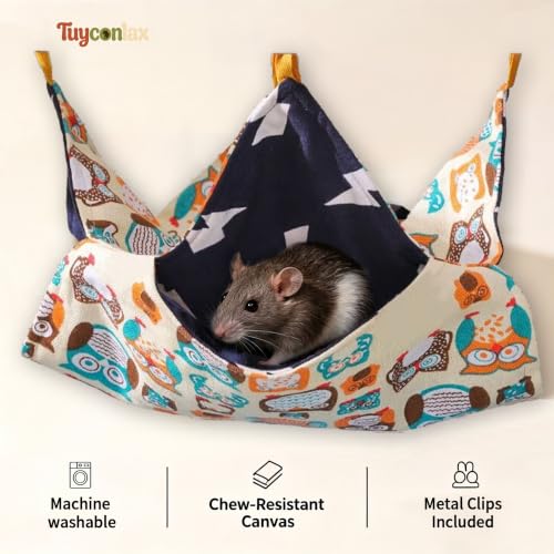 Rat Hammock - Small Animal Hanging Bed for Guinea Pigs | Machine washable, suitable for all seasons, space-saving hideout, durable canvas, sturdy metal clips, pet-safe material
