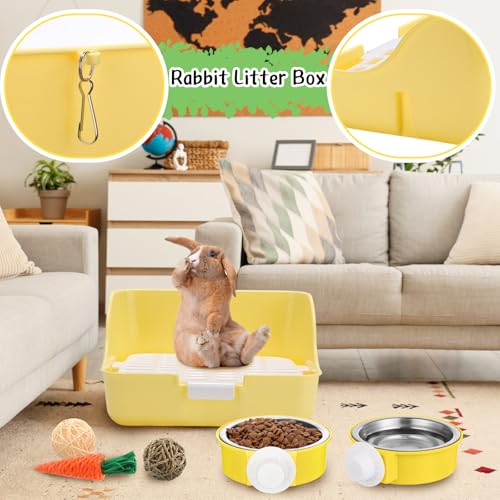 Reallnaive 15 Pcs Rabbit Starter Kit Small Rabbit Litter Box Girls Gift Animal Grooming Kit Bunny Toys Bowl Blankets with Cleaning Set for Guinea Pig Accessories(Blue) - color: Blue