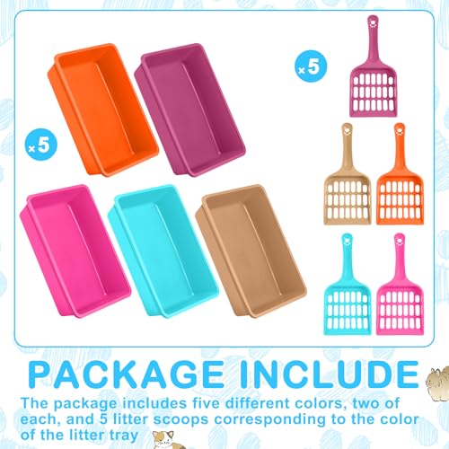 Amyhill 5 Pcs Open Cat Litter Box Kitten Litter Pan with 5 Scooper Medium Plastic Pet Tray Durable Nonstick Kitten Box for Indoor Pets Cats Rabbit Supply Easy to Clean, 14.6x10.6x3.4 Inch(Multicolor) - color: Multicolor