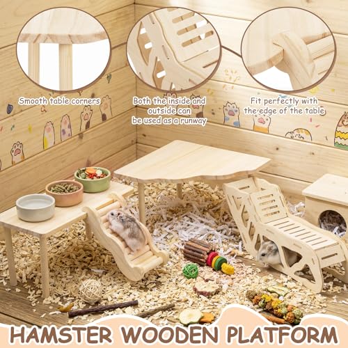 BreezeHug 4 Pcs Hamster Cage Accessories Hamster Platform Hideout Wooden Tunnel Ladder Playhouse Game Climbing Toy with Platform for Pets Dwarf Syrian Mice Degus Gerbils Squirrel(Tunnel) - style: Tunnel