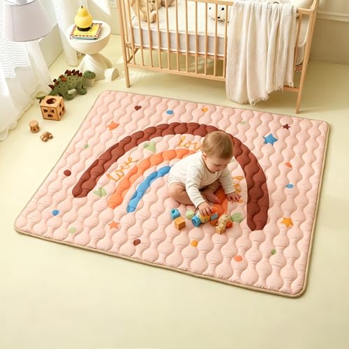 Viviland Baby Mats for Floor, 71x59 Inch Playpen Mat, Thicker & Large Soft Playmat for Baby and Toddlers Infants, Non-Slip & Machine Washable, Brown Rainbow - color: Brown Rainbow, size: 71" X 59"