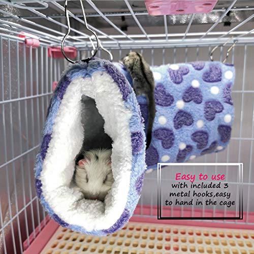 LEFTSTARER Hanging Tunnel for Small Animals Guinea Pig Accessories Sugar Glider Cage Accessories Hamster Rat Toys Ferret Hammock（Heart-Purple） - color: Purple