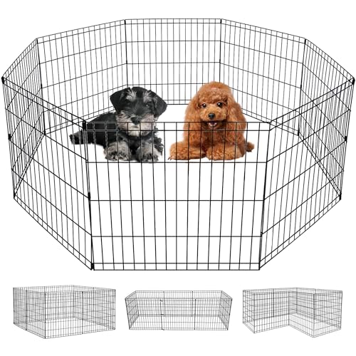 FDW | Dog Playpen | 24", 8 Panels | Heavy Duty Metal Pet Exercise Pen | Indoor/Outdoor Fence Panels | Rust-Resistant, Removable, Tool-Free Setup | Custom Layout, Anti-Skid, Expandable Design