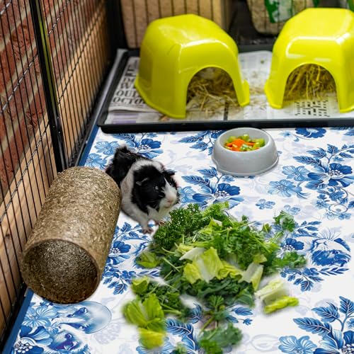 JarThenaAMCS 3 Packs Guinea Pig Pee Pads 24" x 47" Reusable Guinea Pig Pee Mat Watercolor Blue Flower Washable Small Animal Cage Liner for Rabbit Hamster Chinchilla Ferret Rat - style: blue flower