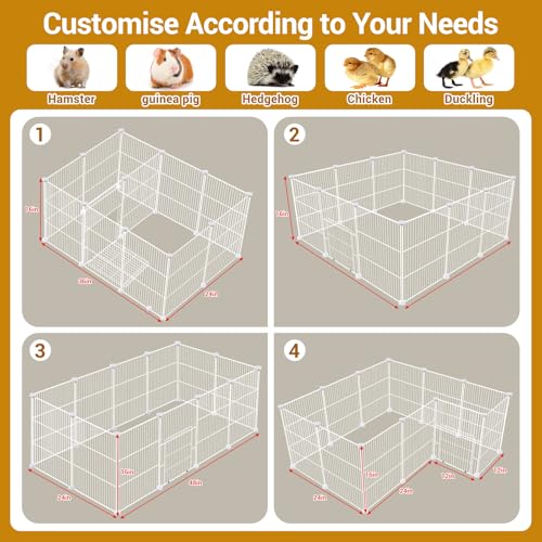 VISCOO 12 Panels Guinea Pig Cages, 48" x 24" x 16" DIY Small Animal Playpen | with Waterproof Mat,C&C Cage for Guinea Pigs, Bunny, Hamsters, Indoor Portable Metal Wire Yard Fence Rabbit Cage - color: White 12 P-A