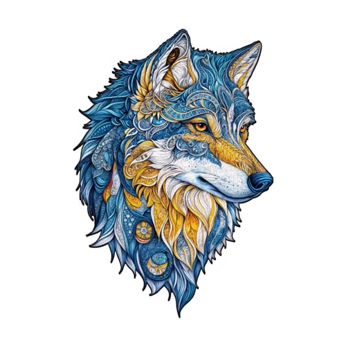 Animal 100 Pieces Wooden Puzzles for Adults - Vivd Wolf | Unique Shapes Wooden Jigsaw Puzzles, Birthday Decor Gifts for Wood Puzzle Lovers, Family (9.7 * 6.7in) - color: Vivd Wolf, size: Small