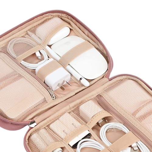 NISHEL Travel Cord Organizer, Electronic Cable Accessories Storage Bag | Bag for chargers, cables, phones, hard drives, USB devices and SD cards, ideal for travel and daily use, Rosewood-Pink - color: Rosewood-Pink