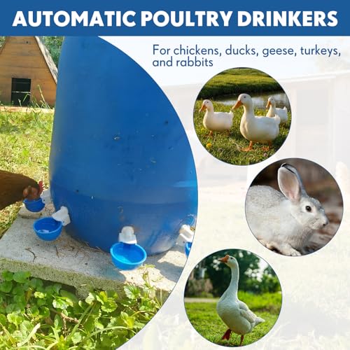 LemonRoad 30 Set Automatic Chicken Waterer Cups with 1/2" PVC Tee Fitting Chicken Drinking Bowl, Poultry Drinker Mounting Hole Opener,Water Dispenser Feeder for Duck, Goose, Turkey, Pigeon(Blue White) - color: Blue White