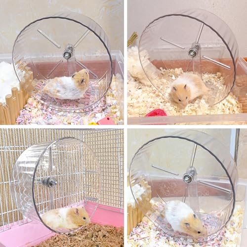 Silent Hamster Exercise Wheel,9.5 Inch Quiet Spinner Syrian Hamster Running Wheel,Silent Wheels with Anti-Skid & Adjustable Stand for Gerbils, Rats, or Other Small Pets,Transparent - size: 9.5 inch