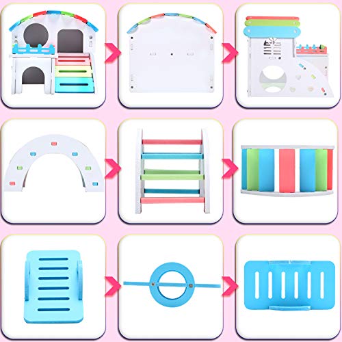 3 Pieces Fun Hamster Guinea Pig Hideout Kit Include PVC Hamster House, Rainbow Bridge, Seesaw DIY Exercise Playhouse for Rats Mouse Small Animals(Large,Rainbow Color) - color: Rainbow Color, size: Large