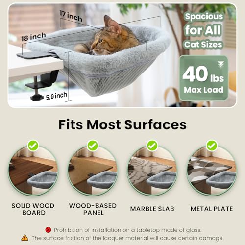 Cat Desk Bed - One-Click Folding,Sunken Design & Space-Saving Semi-Circular Cat Bed, Soft Faux Rabbit Fur Material, Suitable for Various Desktops-Maximum Hold Up to 40lb | Sunken Design & Space-Saving Semi-Circular Cat Bed, Soft Faux Rabbit Fur Material,