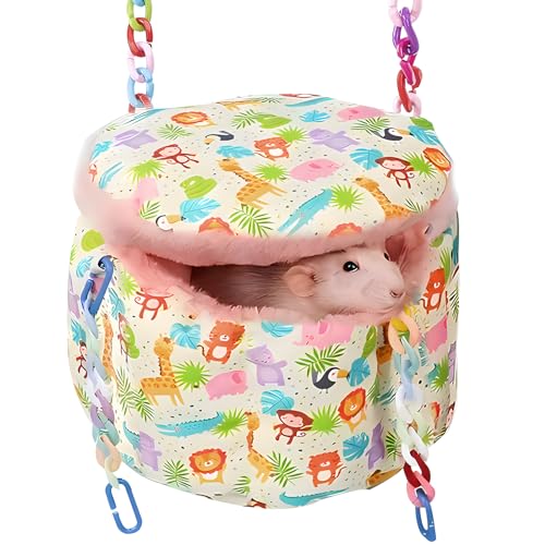 Rat Hammock for Cage, Warm Sleeping Nest Bed with Privacy Cover | Hanging Rat Bed with Adjustable Chain Links, Thick Soft Cotton, Fits 1-2 Rats & Sugar Gliders to Cuddle, Great for Winter - color: Pink
