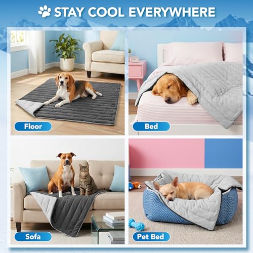 PetAmi Dog Cooling Mat, Q-Max Pet Cooling Blanket with Thick Cushioning, Self Cooling Pad for Dogs & Cats, Reversible Summer Mat for Crate, Couch, Kennel, Gray/Light Grey, Large (40x60) - color: Gray/Light Grey, size: Large (40x60)