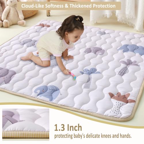 Viviland Baby Mats for Floor, 50x50 Inch Playpen Mat, Thick Playmat for Baby and Toddlers Infants, Non-Slip & Machine Washable, Gray Elephant - color: Gray Elephant, size: 50" X 50"