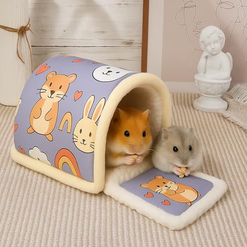 Guinea Pig Hideout for Hamster & Guinea Pig Cage Accessories - Washable Fleece Hideout/House with Step Pad, for Rabbit/Chinchilla/Ferret (L) - size: L