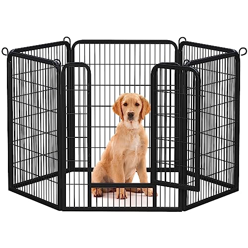 Yaheetech 40" H 6-Panel Extra Wide Dog Playpen w/Door for Indoor Outdoor | Heavy Duty Metal Frame, Secure Latch Gate, Tool-Free Assembly, Portable For Yard RV Camping, Ideal For Medium & Large Pets - size: 40"