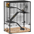 PawHut Large Hamster Cage 9" Deep Tempered Glass Bottom 24"x16"x31.5" Black | 4 Tiers Hamster Tank, Running Wheel, Hut, Water Bottle, Dish, Rat Cage for Syrian, Dwarf, Gerbils, Mouse - size: 23.6"L x 15.7"W x 31.5"H