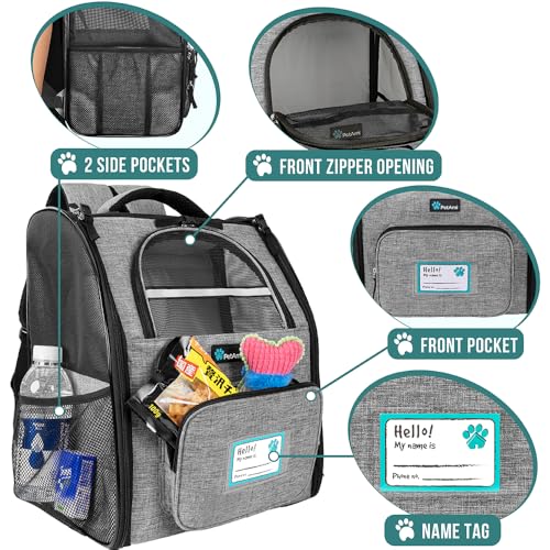 PetAmi Dog Backpack Carrier Airline Approved Cat Pet Puppy Bag, Grey | Ideal for Small Medium Large Pet up to 18 lb, 2 Side Entry Structured No-Collapse Frame, Ventilated Bookbag for Hiking Travel - color: Heather Gray