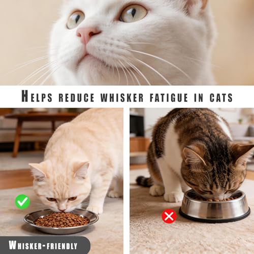 4-Pack Stainless Steel Cat Bowls, 6.3” Shallow Cat Bowl, Whisker-Friendly to Help Reduce Whisker Fatigue, Thickened & Durable Cat Dishes for Cats and Kittens, Dishwasher Safe