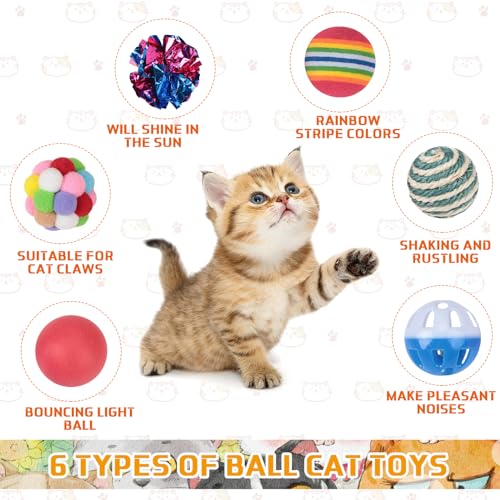 Shappy 150 Pcs Cat Toys for Indoor Cats Bulk, Kitten Toys Pack, Variety Interactive Gift Including Mice Rainbow Balls Spring Crinkle Balls Gift for Kitty Kitten Cat(Classic) - style: Classic