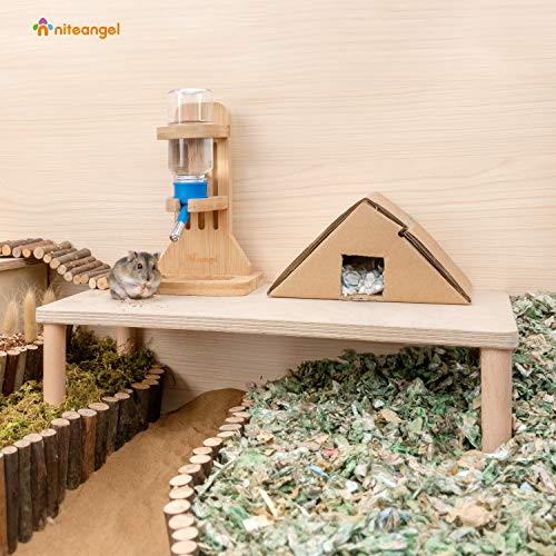 Niteangel Hamster Play Wooden Platform: Rectangle - 15.7" L x 7.1" W - 7" H | Can Maximizes Cage Space & Enriches Pet environment for Dwarf Syrian Hamsters Gerbils Mice Degus or Other Small Pets - size: Rectangle - 7" height