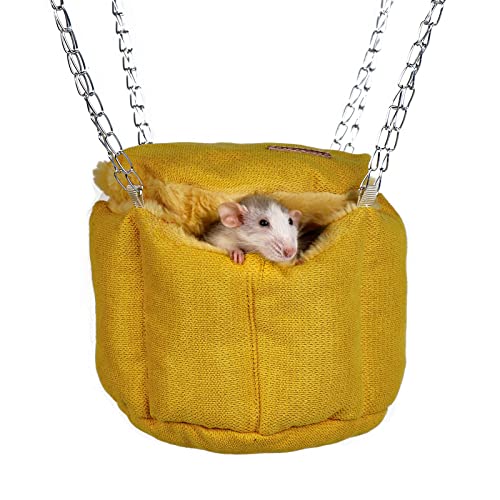 Rat Bed, Sugar Glider Hammock, Rat Bed for Cage, Guinea Pig Hanging Basket Warm Bed, Sugar Glider Pouch Hanging Bed, Small Animals Removable Nest Mat for Hamster, Syrian Hamster (Yellow) - color: Yellow