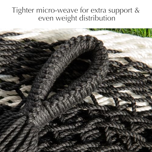 Handwoven Rope Mayan Hammock for Outside, 600 lbs Capacity | 2 Person, Portable Carrying Bag, Easy-Used Tree Straps, Carabiners, Soft Fabric, Patio (Black and White, X-Large) - color: Black and White, size: X-Large
