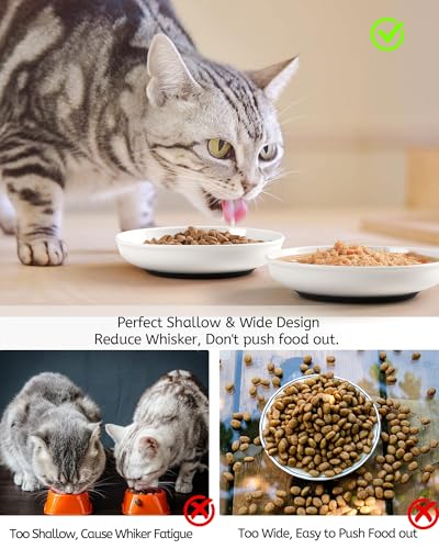 WROSWT No Spill Cat Bowls,Cat Food Bowl,Anti Whisker Fatigue Healthy Ceramic Cats Dishes Set for Indoor Cats,Shallow Wide Kitten Plates for Food and Water,Non-Slip Silicone Bottom,3 Pack - size: Deeper-3 Pack